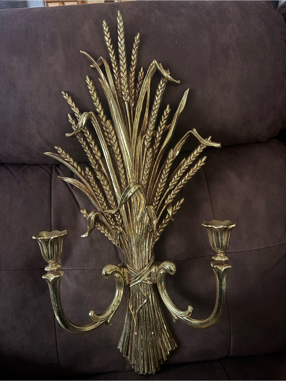 Vintage Dart Ind. Gold Gilt Wheat Sheaf Wall Sconce Candle Holder